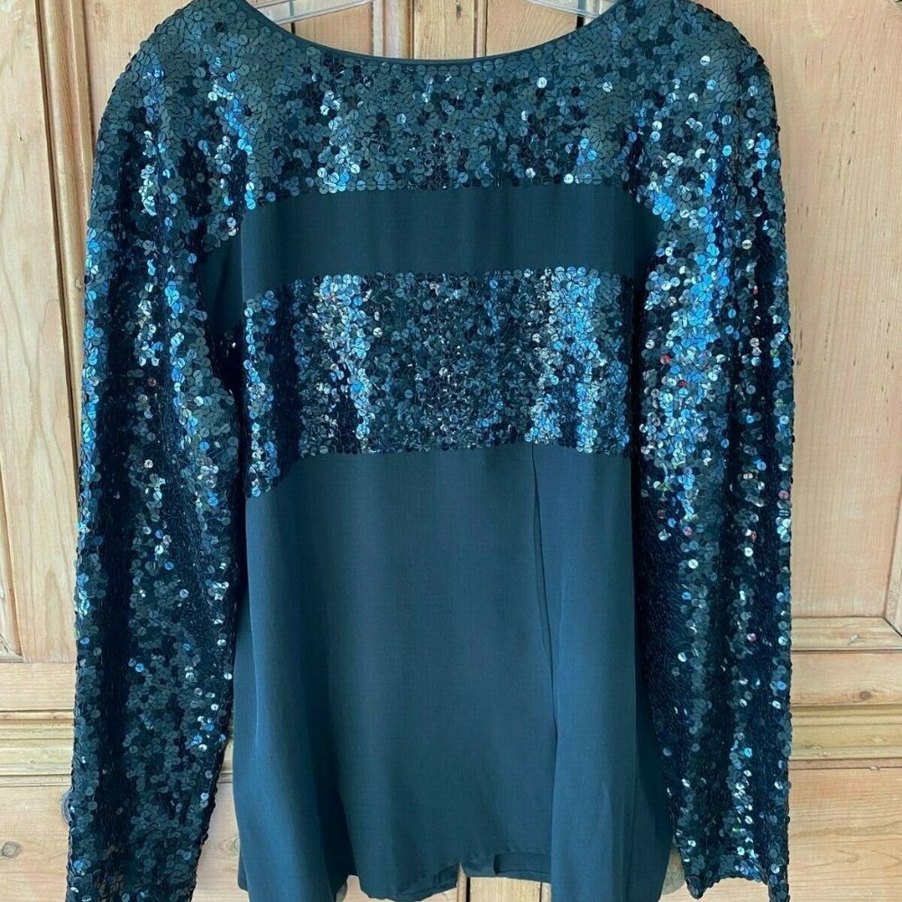 TRUE VINTAGE 100% SILK BLOUSE SIZE 8 BLAC SEQUINS EXCELLENT LIKE NEW CONDITION!